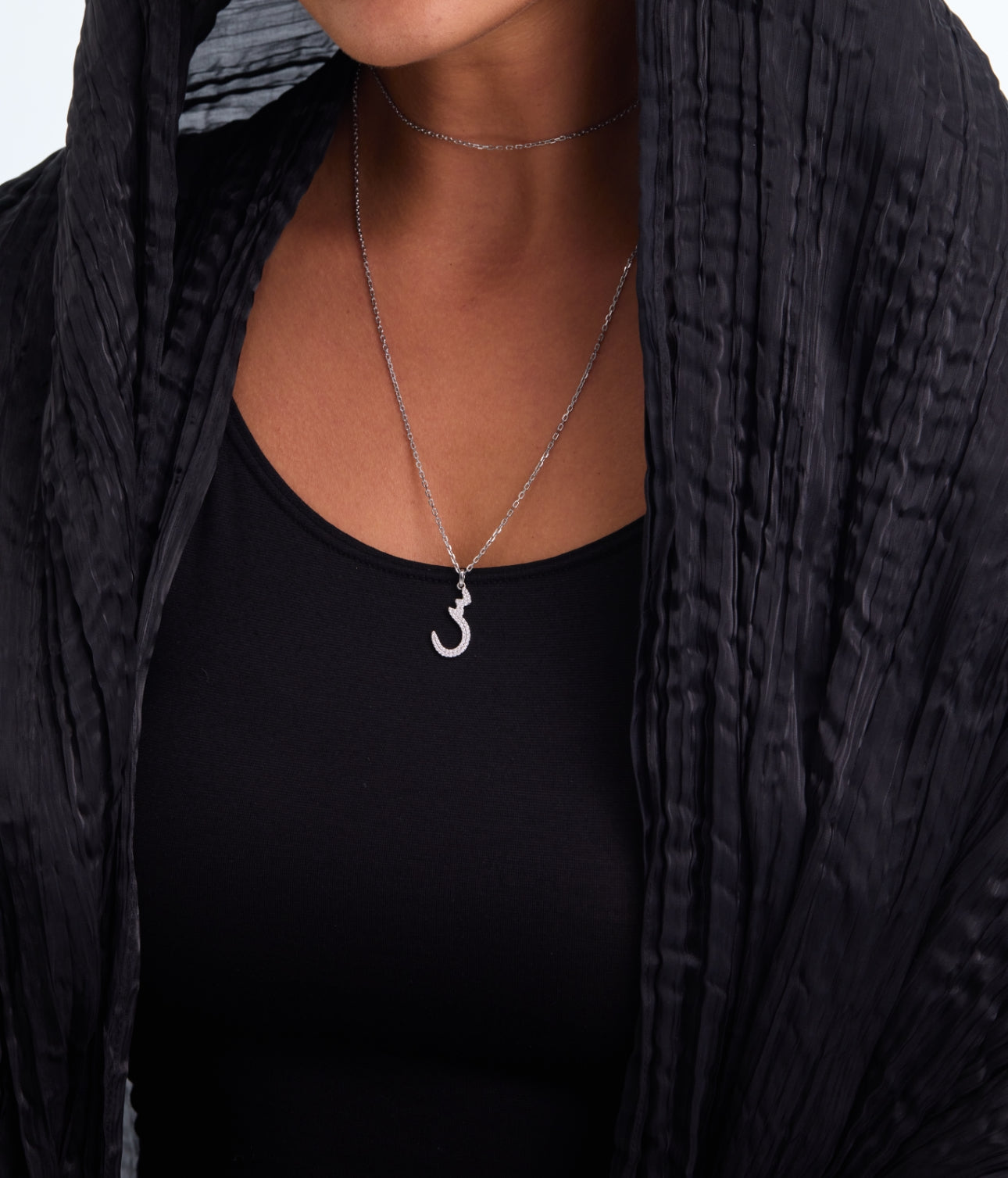 Large Pavé Diamond Arabic Letter Necklace