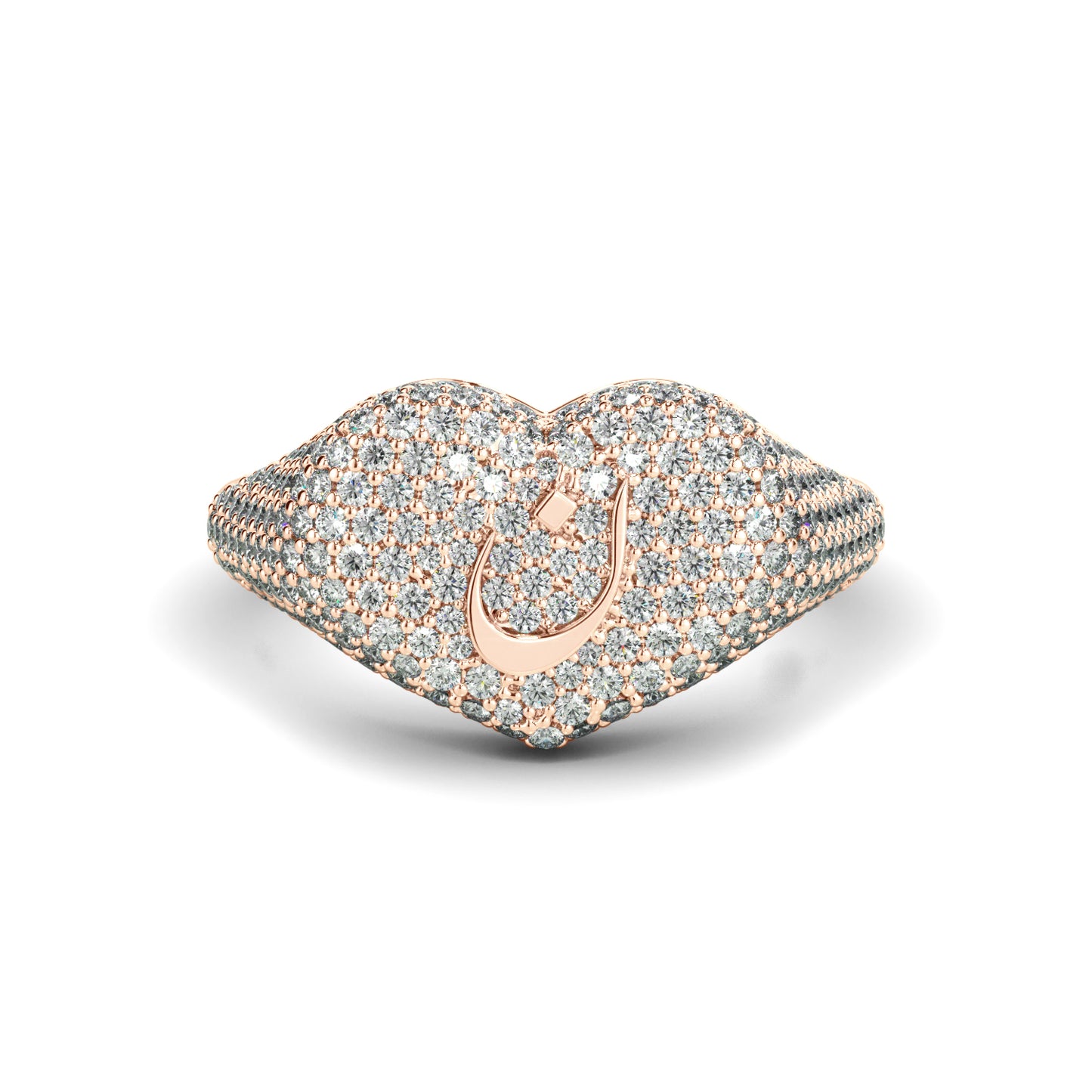 Pave Diamond Arabic Initial Heart Signet
