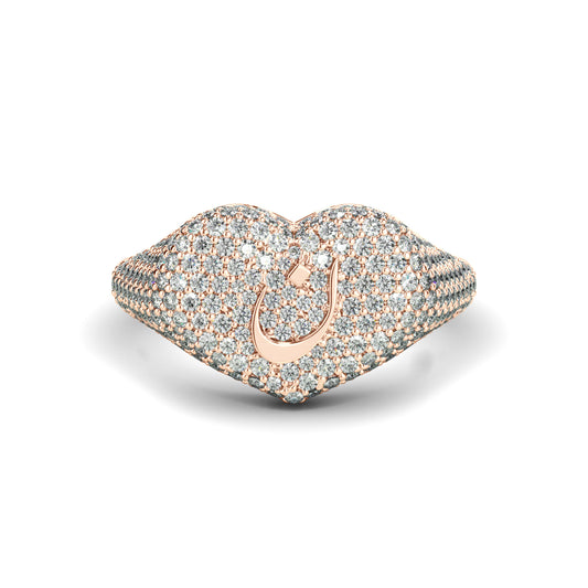 Pave Diamond Arabic Initial Heart Signet