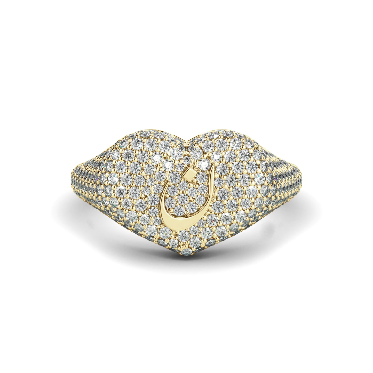 Pave Diamond Arabic Initial Heart Signet