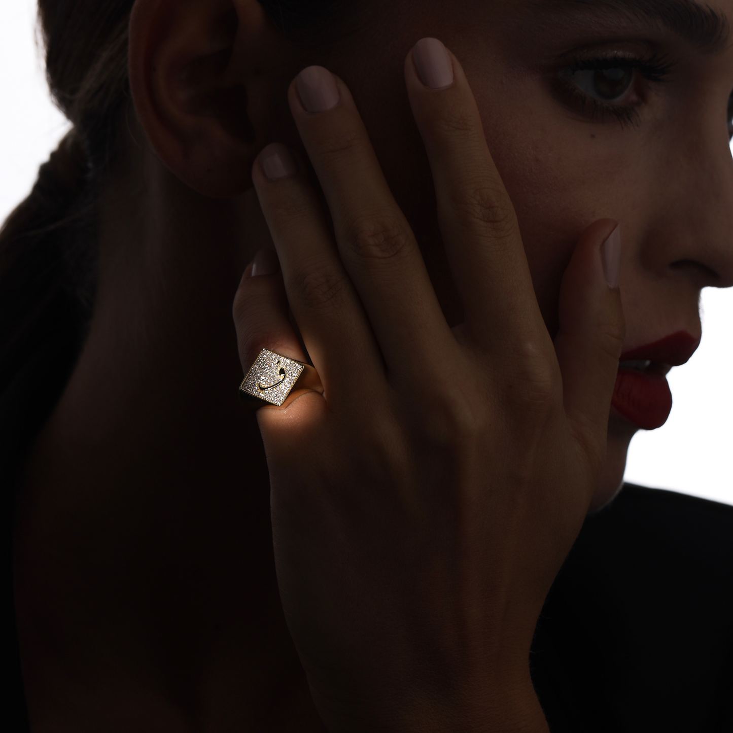 Abjad Hawaz Diamond Rhombus Pinky Ring